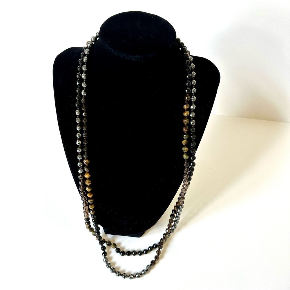 CHAN LUU Natural Stones Odyssey Necklace with Tiger Eye & Gunmetal
